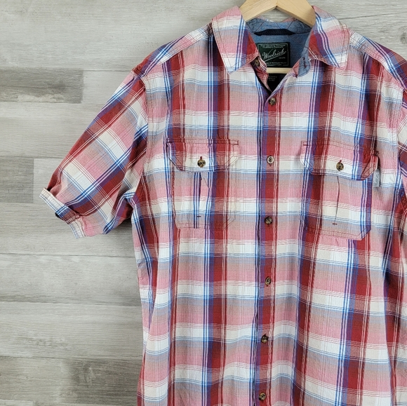 Woolrich Summer Plaid Cotton Button-Up Shirt Men's Size Large - Picture 16 of 16